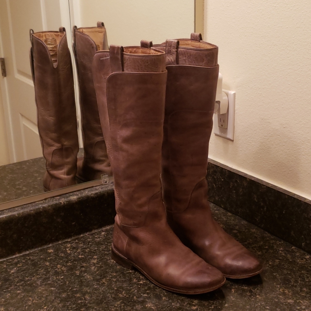Frye Grey Burnished Leather Paige Riding Boots